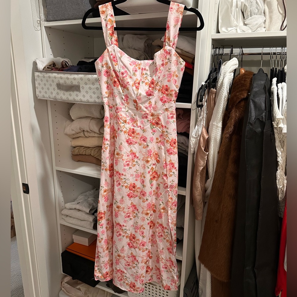 Floral Pink Inspired Midi Dress XS